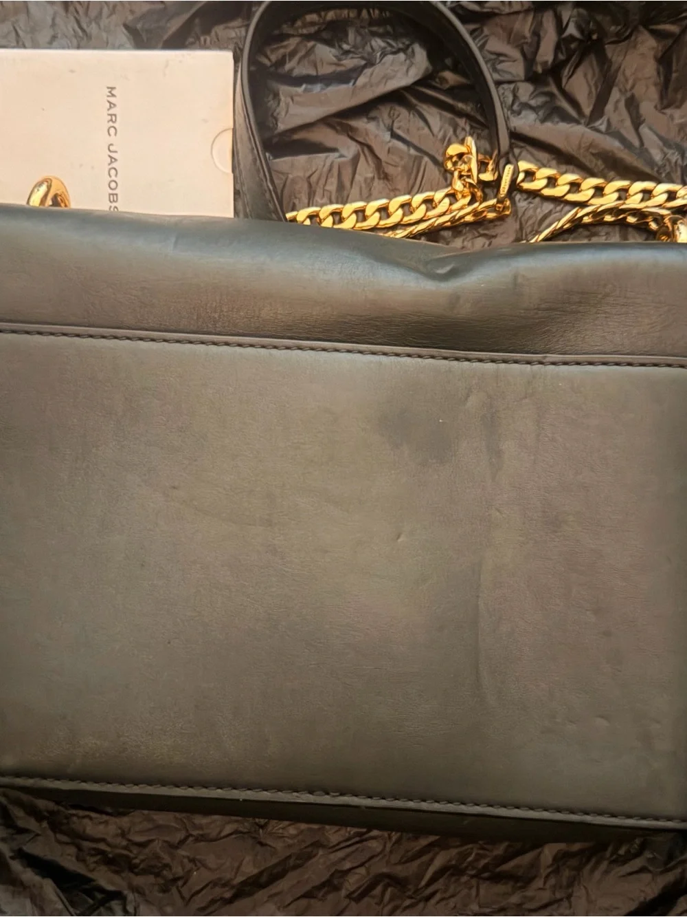 Marc Jacobs Forest Green Leather Tote with Gold Logo